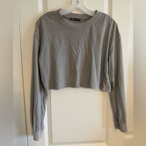Zara Gray Long Sleeve Crop Tee